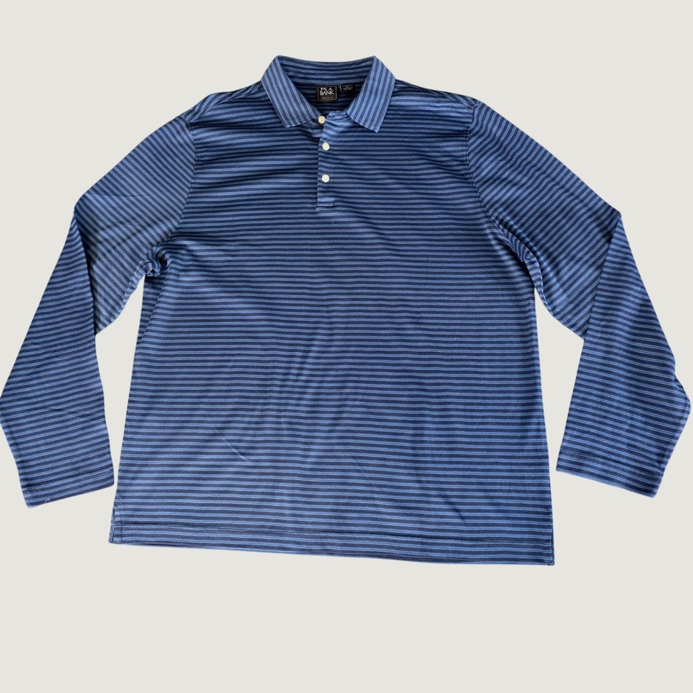 Jos A Bank Traveler Mens XL Blue Striped Long Sleeve Polo Shirt Traditional Fit